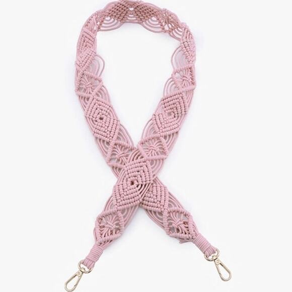 Jen & Co Handbags - Mauve Pink Woven Macrame Crossbody Purse Strap